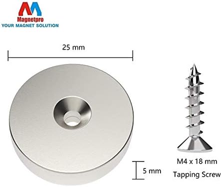 MagnetPro 6 парчиња диск Магнет 10 кг сила 25 x 5 mm со контрабур и завртки