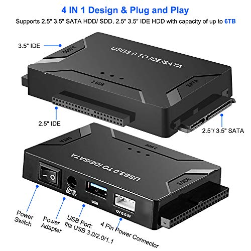 USB до SATA IDE HDD адаптер - USB 3.0 кабел до 2,5 3,5 SATA IDE конвертор на хард диск за Windows 10/8/7/XP, Mac, внатрешен