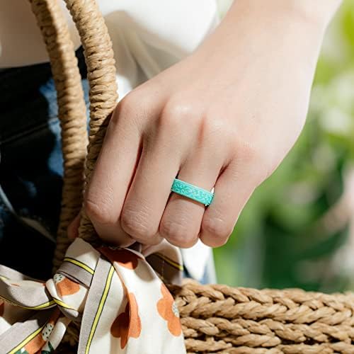 Thunderfit Силиконски свадбени прстени за жени, ласерски печатени дизајнерски бендови жени колекција