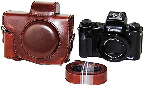 Први2саввв XJPT-G5X - 10 Темно Кафеаво полно тело Прецизно Вклопување стп кожа торба за дигитална камера со ремен за канон Пауершот
