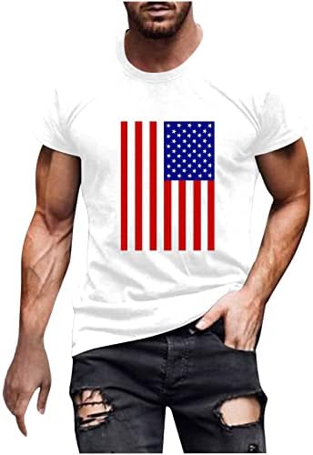 4 -ти јули облеки за мажи летни обични тимови 3Д американско знаме печати патриотски кошула кратки ракави екипаж на екипажот лабав врвови кошула