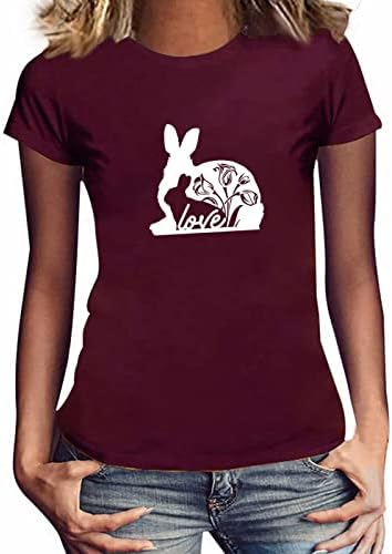 Letulенски летен велигденски маица со кратки ракави за зајачиња, симпатична зајак графичка вера вера, обичен лабав врв