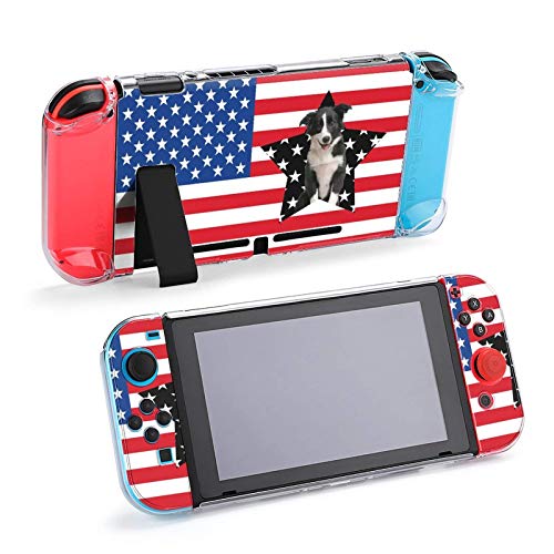 Случај за Nintendo Switch Американско знаме и симпатично куче пет-парчиња Поставете заштитни додатоци за конзола за куќи за игри за прекинувач за прекинувач