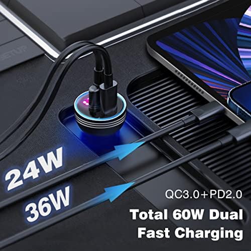 Charger 2pack USB C Car, 60W Брзо полнење со двојна порта USBC полнач за автомобили со напон, 3,4A CALELE THENGEL CHALGER LIGHTER USB адаптер за