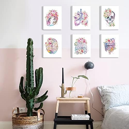 Chditb Нерасположени цвеќиња Скелетни wallидни уметности, уметничко печатење на човечки органи, постери за уметност на телото на телото, апстрактна