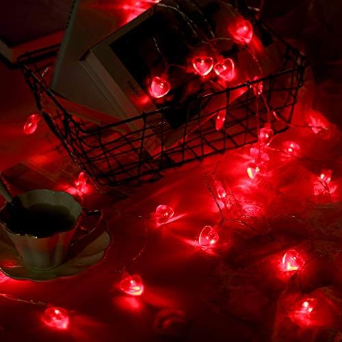 Светло светло за светло срцев ден на вineубените 14,7 стапки 40 LED црвена батерија управувана со самовила со 2 режими на осветлување за Денот