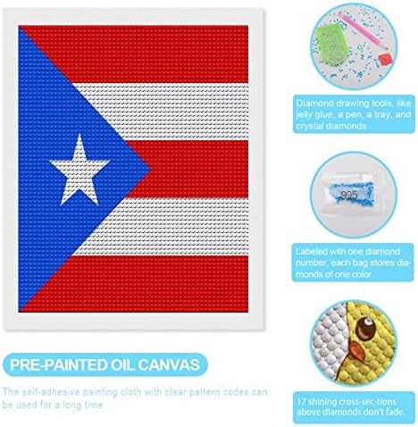 Порто Рико знаме прилагодени комплети за сликање на дијаманти за возрасни околу целосна вежба 5Д DIY по број за декор на домови 16 x20