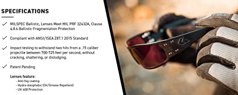 Gatorz Eyewear Milspec Ballistic Ansi Z87.1 Spectre Blackout Cerakote Frame, леќи за чад