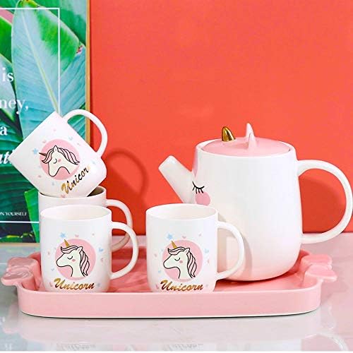 Ташели розова еднорог чај сет, Порцелан Чајник Во Собата За Девојки Попладне Чај Партија, Симпатична И Слатка Керамички Чај
