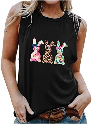 Велигденски резервоар врвови за жени зајаче зајак графичка маица лето трендовски резервоари за печатење на велигденски печатење маички обични