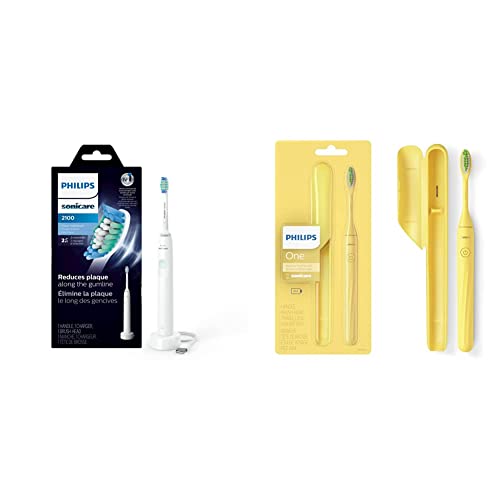 Philips Sonicare 2100 Електрична четка за заби за полнење, бела нане, HX3661/04 & Philips One By Sonicare Battery Battery Conte, Mango Yellow,
