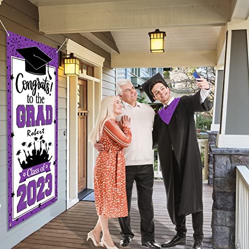 Банер за дипломирање 2023 Персонализирана Покривка На Вратата Виолетова Класа Од 2023 Година Материјали За Забави За Дипломирање Внатрешни Украси