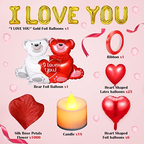 40 Парчиња ТЕ САКАМ Балони Денот На Вљубените Балони Украси Комплет со 18 ЛЕД Свеќи 1000 Свилени Ливчиња Од Роза Без Мирис На Пламени