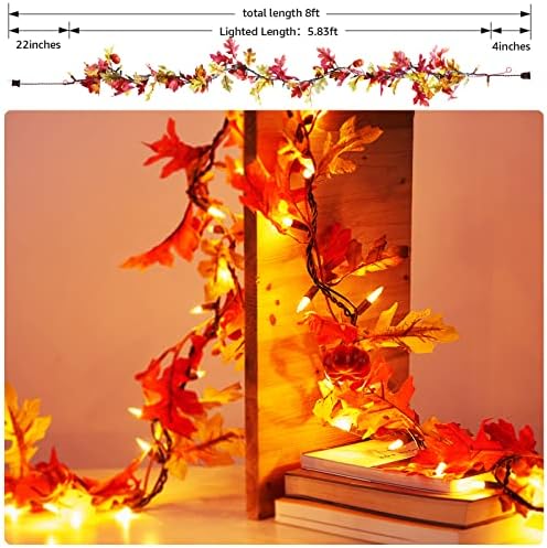 Денот на благодарноста Осветлена есенска венец, 35 портокалови светилки приклучуваат јаворски лисја жичани светла со тикви, конективни