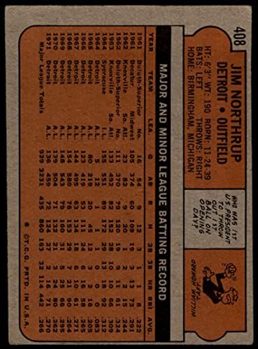 1972 Топпс 408 Jimим Нортруп Детроит Тигерс Дин картички 2 - Добри тигри