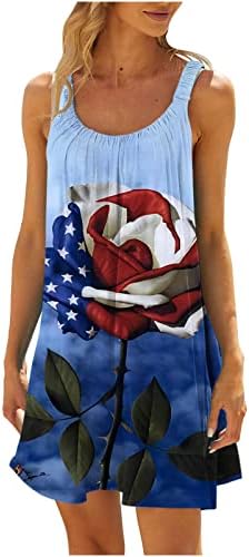 HCJKDU мини фустан за жени 2023 U вратот широки ленти без ракави за независност на денот на независноста, случајна лабава летна летна плажа