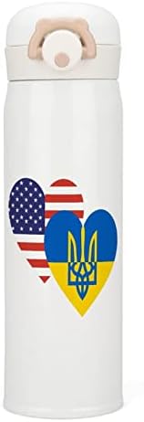 Украински САД Изолација на знамето на срцето во САД со капаче изолиран од не'рѓосувачки челик Тумблер Двоен officeид Домашна чаша