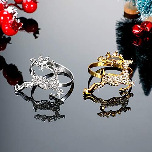 12 парчиња Божиќни салфетки прстени Елк салфетка прстени држач за токи елени за пржење на салфетка, нојмејли, легура на метални салфетки