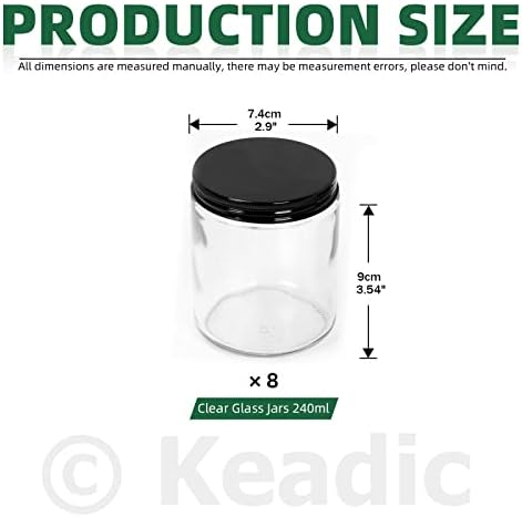 Keadic 8 парчиња 240 ml/8oz стаклени тегли со сет на асортиман на капаци, мини тегли со примерок со примероци за конзервирање