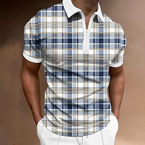 XXBR летни поло маици за мажи, 2022 Нов машки патент врат голф врвови со кратки ракави карирани ленти за печатење на лежерна полова кошула