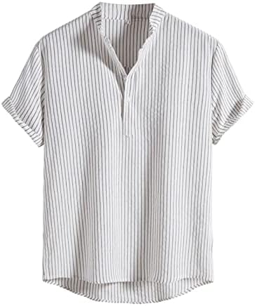 Кошули за постелнина XXBR за мажи, лето со кратки ракави предни плочки на врвови на врвови, шарени тенок вклопување во случајна кошула
