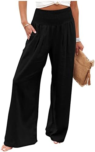 Јутарална постелнина панталони за жени случајни летни широки нозе палацо панталони/шорцеви мода плажа, буги удобна еластична еластична панталона