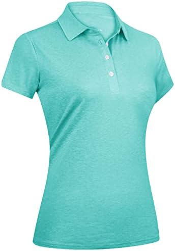 Faskunoie женски голф -маици за голф, се протега лесна кошула со кратки ракави, бргу суви 4 копчиња