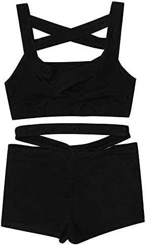 Vastwit Kids Girls 2 Piection Athetic Gym Yoga Outfits Tracksuit Cross Back Crop Top и Boyleg Shorts Set