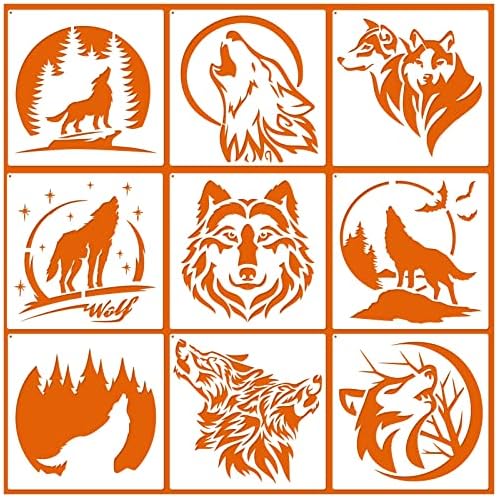 9 парчиња сликарство Шаблон за шумски волк животински образец за еднократно планински волк трагање на матрици за сликање на украси