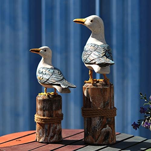 Veemoon 2 парчиња дрвени галеби на галеби, фигура на статуа на галебите крајбрежни декор Наутичка статуа Галега за домашна додатоци за украсување