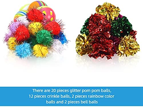 Civaner 36 парчиња шарени топки за играчки за мачки мачки интерактивни топки за играчки со пластично шише вклучуваат сјајни пом
