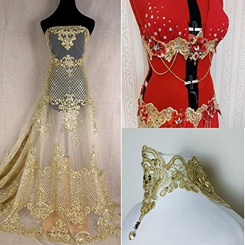 Idongcai Sequined Gold Blace Trim Bidded Ribbon Vintage Decorative Wedding/Bridal фустани DIY занаетчиски шиење на чипка…