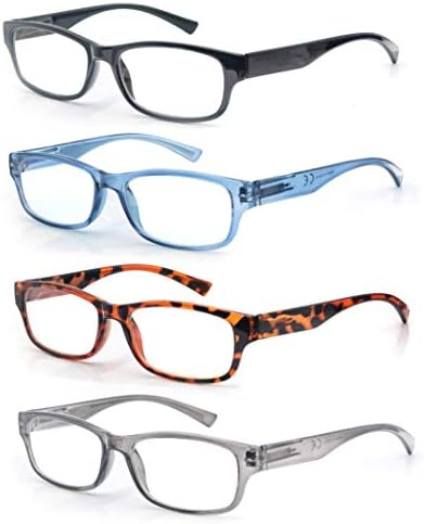 Heeyyok 1x мали очила за читање жени/мажи 4-пакети читатели, лесна правоаголна компјутерска рамка удобна пролетна шарка 4 торбичка