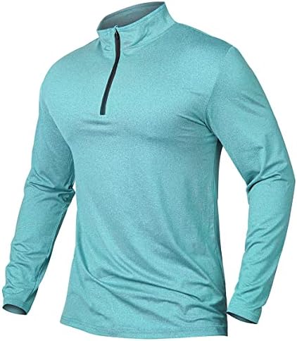 Менсдур за брзо-суво активни спортски кошули со брза спортска четвртина поштенски патент со долги ракави што трчаат пулвер врвови