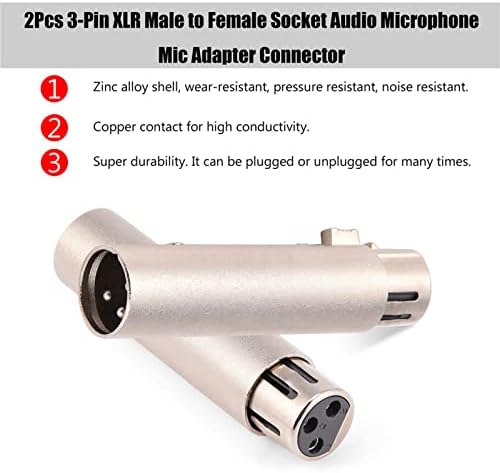 PLPLAAOBO конектор, 2 парчиња 3-пински XLR машки до женски приклучок за адаптер за додаток на микрофон микрофон микрофон микрофон