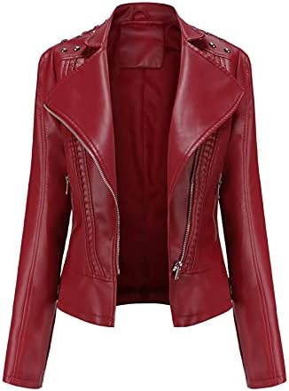Лесни жени кожна јакна faux моторцикл палто краток лесен пархен култура моден патент обична кожа јакна виолетова