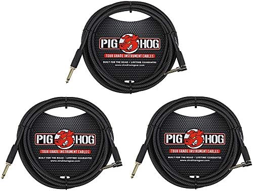Pig Hog PC-H10Bkr 1/4 Десен агол на 1/4 Црн ткаен кабел за гитара, 10 стапки