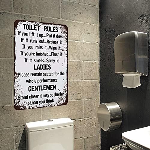 Правила за тоалет Гроздобер метални знаци Смешен декор за бања за бар -кафе -паб дом - дами и господа - Најдобра декорација на wallидот