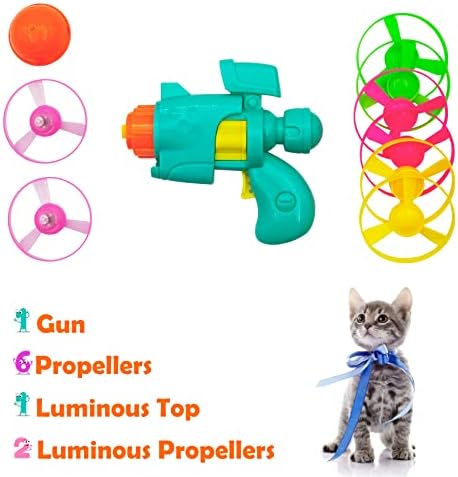 Пиштол за Играчки за мачки со 6 Летечки Пропелери 2 Прозрачни Пропелери И 1 Врв, Играчка За Миленичиња За Обука, Дебели Играчки За Мачки