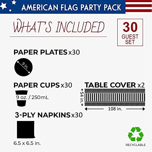 ЏОЈИН 92 Парчиња Материјали За Патриотска Партија Комплет Од 2 Табели Со Американско Знаме Покрива 30 Хартиени Чаши 30 Хартиени