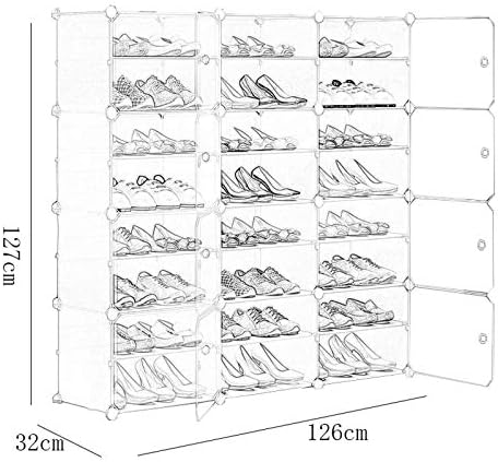 Zeelyde Rack Rack, издржлива 3 колони 8 нивоа пластични со 48 пара чевли за складирање на дневна соба за дневна соба бела 126x32x127cm среќна