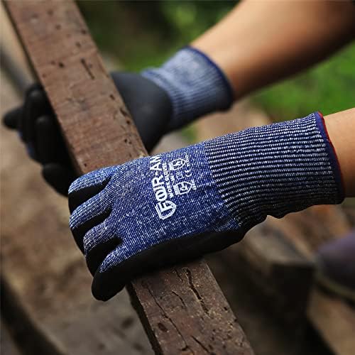 Четири Ам А5 отпорни на ракавици со тешки работни работи кои не се лизгаат нитрилна пена обложена со компатибилни работилници за отповик на сечење
