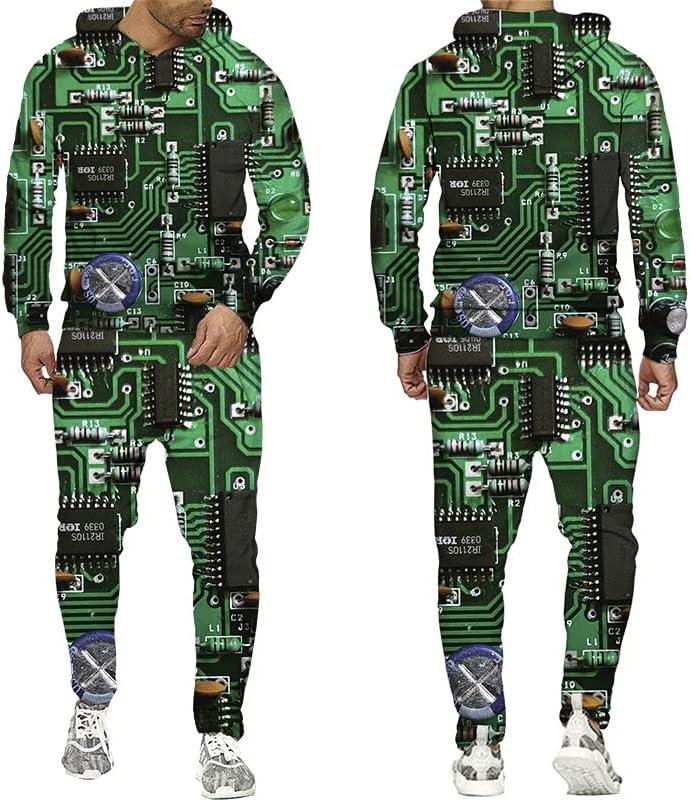 Електронски чип 3Д печатени панталони со качулки поставени мажи жени обични харајуку спортски носат хипхоп худли