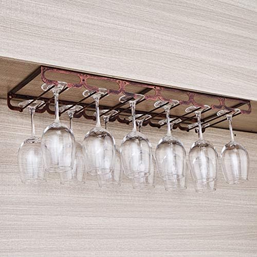Висечки стаклен решетка за вино, железо под кабинетот Стемвер стаклен држач за стакло за складирање метал организатор за домашен бар кујната-бронза