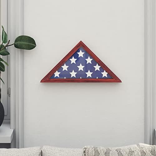 Ема + Оливер Нортон Рустикална Махагони Вуд воена знаме во сенка за сенка за 9,5 'x 5' Американско знаме за погребување на ветерани - wallидно