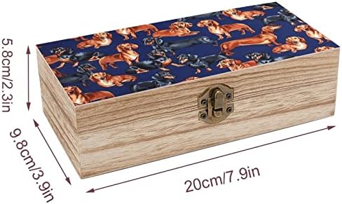 Dachshund Dog Print Blue Wood Storage Desktop Мали декоративни организаторски кутии за накит со капак