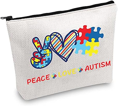 JXGZSO Подарок За Свесност За Аутизам Мир Љубов Загатка За Аутизам Торба За Шминка Подарок За Месец На Свесност За Аутизам