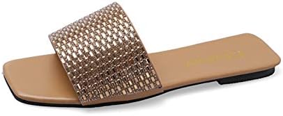 Женски сандали клин -сандали дијамантски секвенци секветни со една линија рамни сандали женски сандали со големина 9 каки