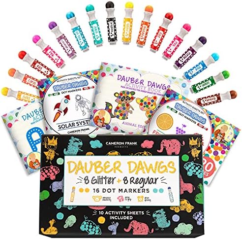Shimmer Shimmer & Редовни точки маркери - 16 пакувања за преземање на листови за деца, уметнички активности за деца, детски деца за занаетчиски