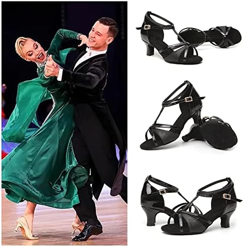 SWDZM жени сатенски латински танцувачки чевли Т-лента салса салса Чача перформанси практика за танцување чевли модел WZSP809